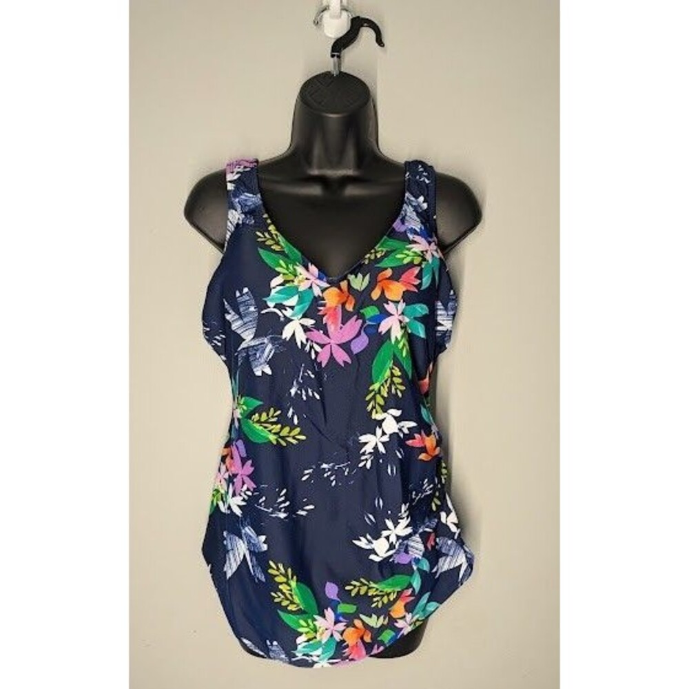 Swimsuits For All Sz 18 Womens Floral Tummy Control Skirted Front Swimsuit EUC